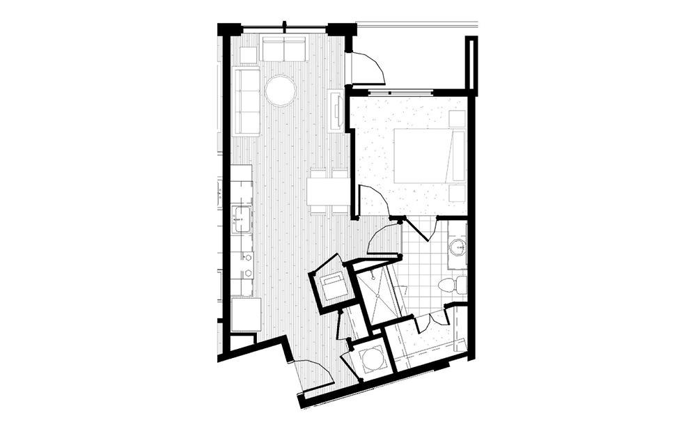 A4 - 1 bedroom floorplan layout with 1 bath and 645 square feet.